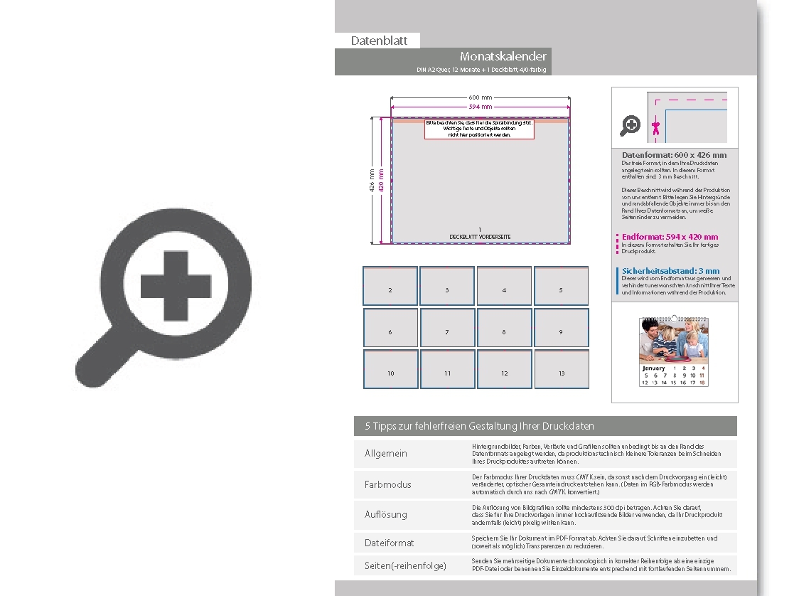 Product Bild monatskalender_13_blatt_(12_monate_+_deckblatt)__einseitig_bedruckt_4_0_farbig__din_a2_quer_(594_x_420_mm)
