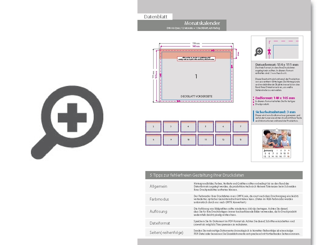 Product Bild monatskalender_13_blatt_(12_monate_+_deckblatt)__einseitig_bedruckt_4_0_farbig__din_a6_quer_(148_x_105_mm)